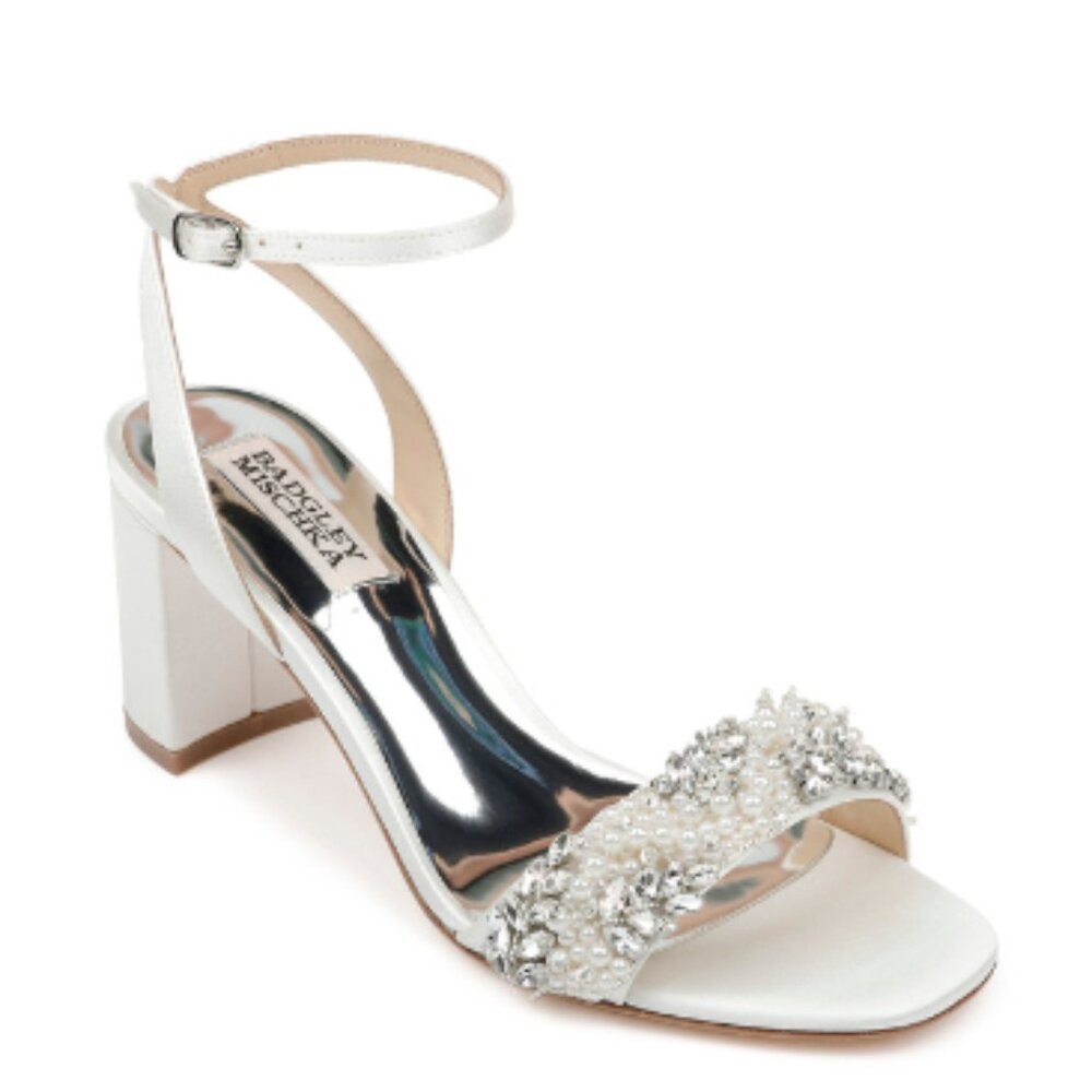 Badgley Mischka Clara Embellished Satin Cocktail Sandals